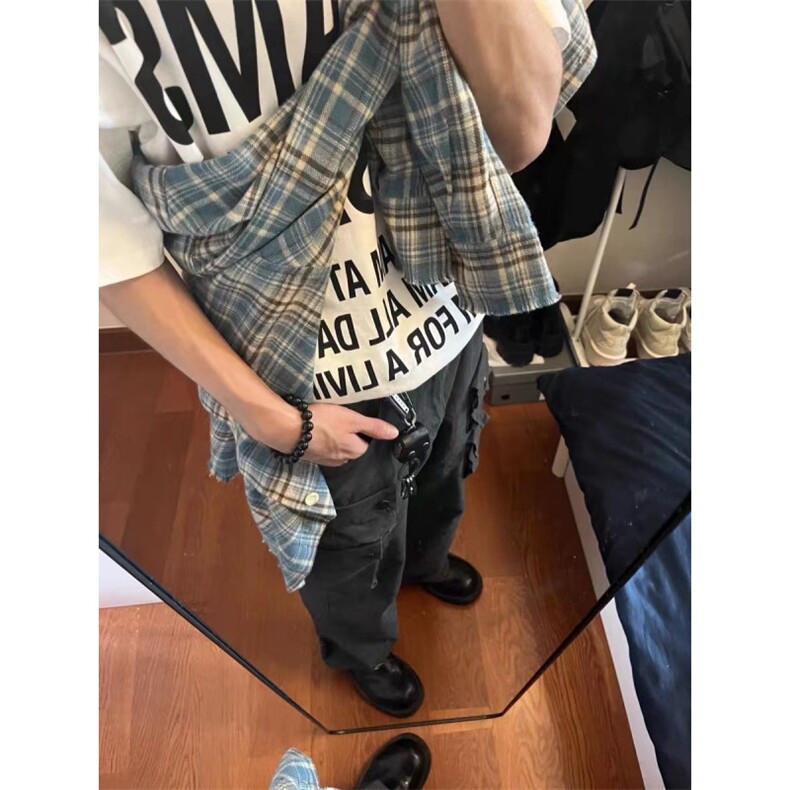 vintage美式复古格纹衬衫男秋季cleanfit长袖格子衬衣高级感外套,男装衬衫,星座1007（原301D）