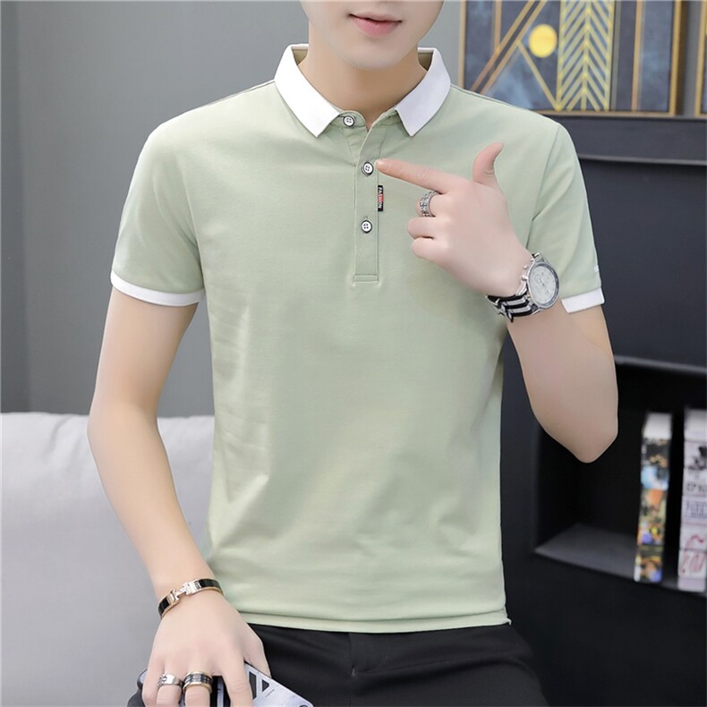 夏款棉青少年男士POLO衫男装翻领短袖T恤莱卡棉汗衫潮T图片
