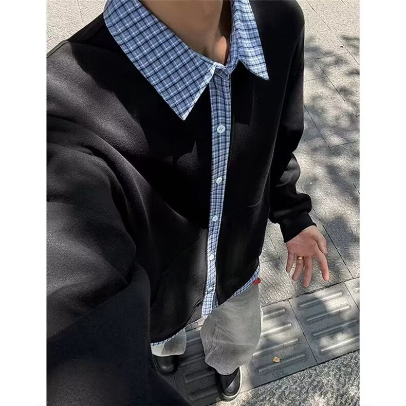 CS59-P45 美式重磅灰色空气层棒球服外套男春季简约宽松百搭开衫图片