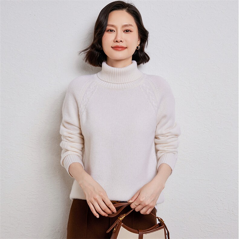 优雅气质女装高领毛衣羊毛插肩袖麻花针织衫百搭显瘦保暖上衣图片