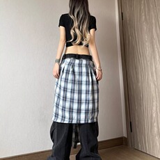 美式街头假两件拼接裙摆爵士舞运动裤女新款阔腿宽松休闲裤子，女装休闲裤，星座1210-1