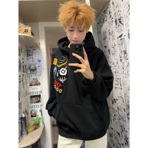 街刺绣个性春秋冬宽松连帽卫衣男女情侣WY3302图片