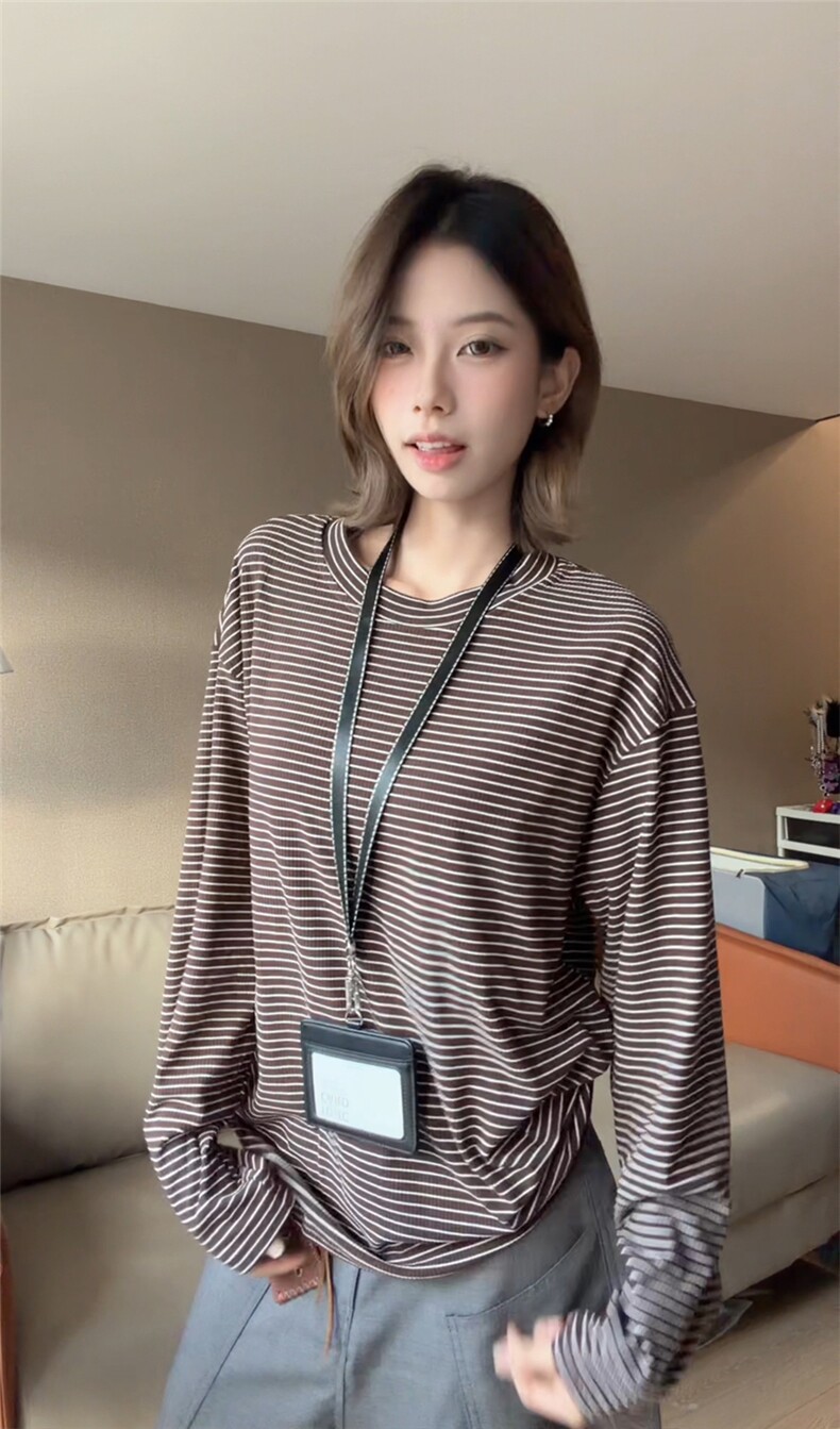 图300克加厚德绒设计感撞色条纹冬季打底衫男女长袖T恤P29,男装T恤,电商C306-1