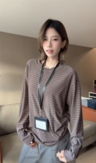 图300克加厚德绒设计感撞色条纹冬季打底衫男女长袖T恤P29，男装T恤，电商C306-1