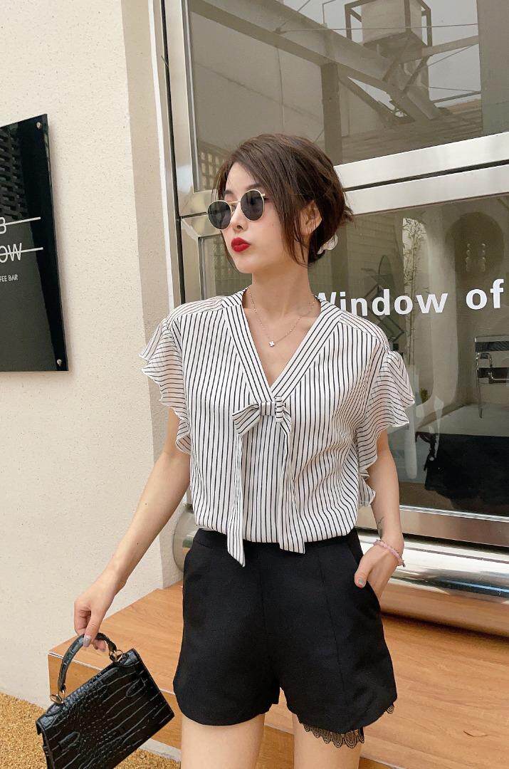 【夏季新款】木耳边条纹短袖上衣，其它，艾绮雪影