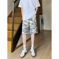 夏季复古迷彩工装宽松阔腿直筒五分休闲短裤男K5916-特P35控59，男装牛仔裤，星座205