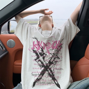 图案已注册夏季炸街个性印花短袖T恤男潮宽松半袖打底衫D072/P25图片