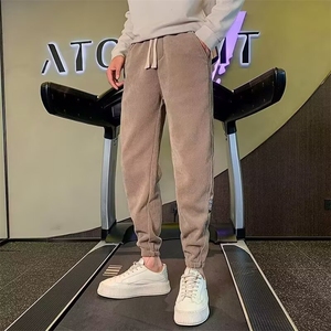 裤子男士休闲春秋冬季新款大码工装束脚裤运动卫裤潮牌灯芯绒男裤,中老年服饰夏装搭配图片