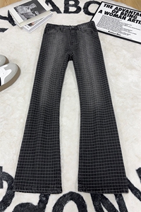 B221 美式ins高街暗黑提花修身微喇牛仔裤LK26631-特P45控78图片