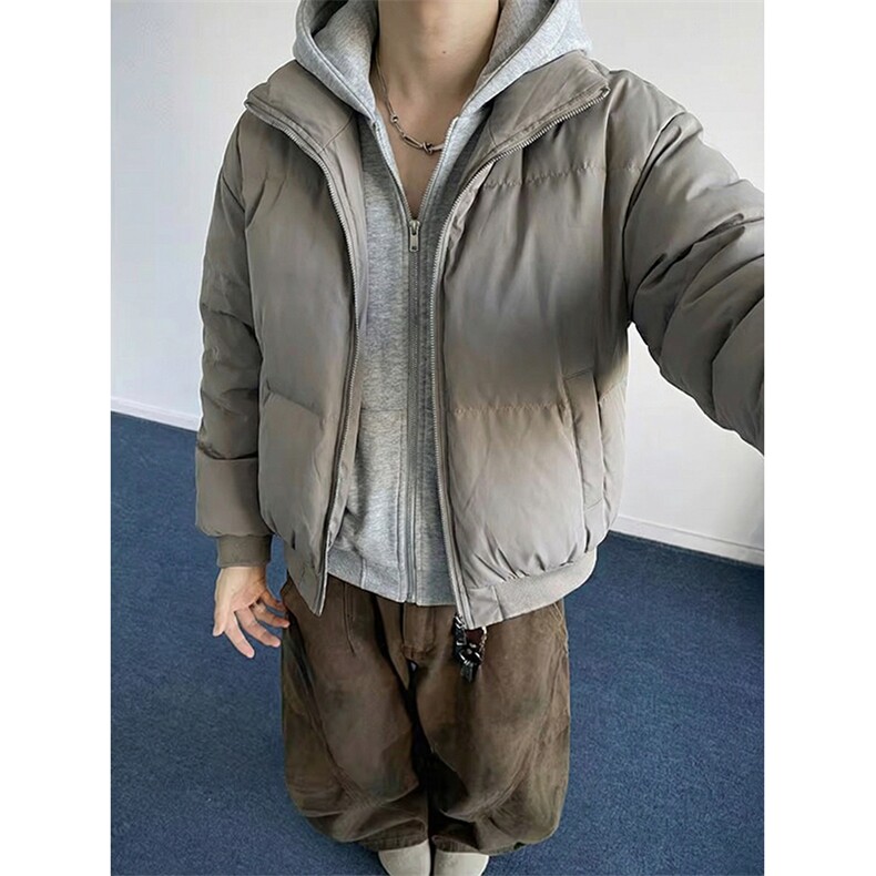 现货高品质重磅工艺美式高街假两件PU皮棉衣男女加厚棉服外套,男装棉衣,电商A486-1