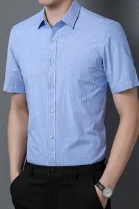 夏季2023新款短袖衬衫男士商务修身休闲上衣衬衣潮流图片