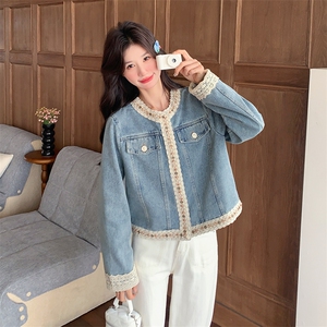 蕾丝花边拼接牛仔外套女春秋2025新款小香风减龄上衣独特漂亮百搭图片