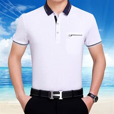 爸爸夏装短袖棉t恤中老年人男装夏季上衣中年男士polo衫夏天衣服，男装T恤，电商B212（原钱塘6029）