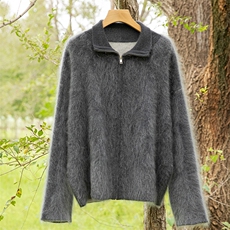2025秋冬百搭时尚拉绒翻领拉链羊绒开衫羊绒衫，女装羊绒衫，万品羊绒