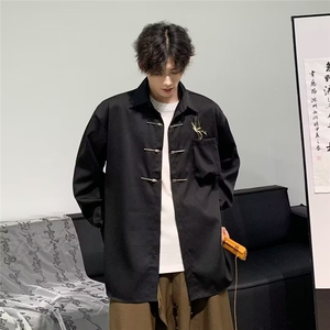 风设计感休闲衬衣男士秋季新中式长袖衬衫 QCS01 P38图片