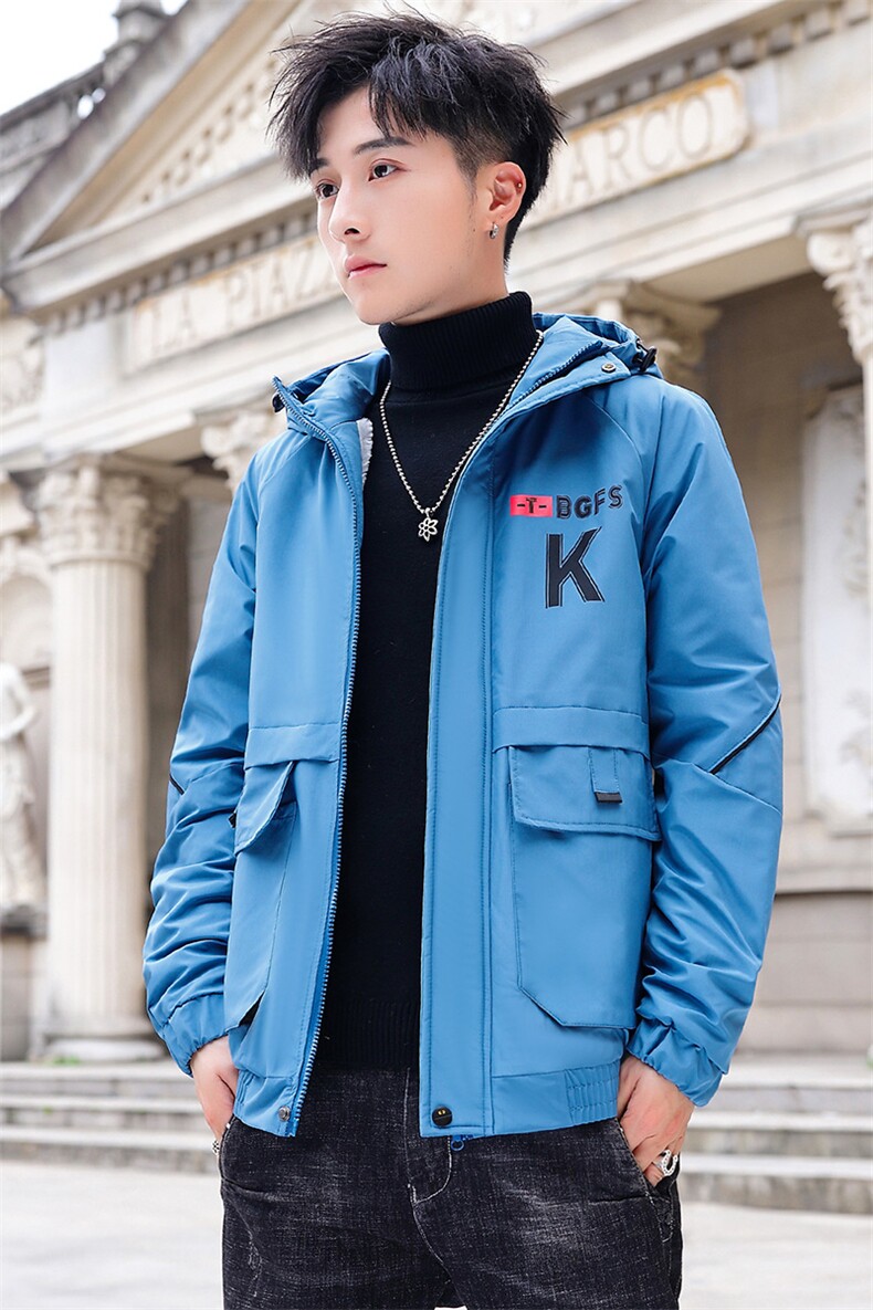 秋冬新款棉服男模特加厚夹克风衣保暖外套工装棉衣蓝色861加绒P80,男装夹克,星座1207