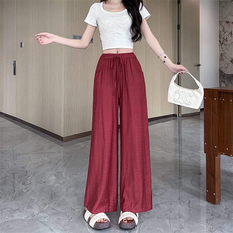 水衣源2639K夏季阔腿裤女休闲系带松紧腰薄款直筒裤显瘦女裤，女装休闲裤，水衣源