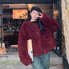 皮毛一体羊羔毛外套2C317A-8828-P205-K289，女装短外套，2C317A