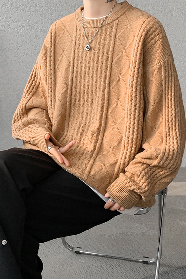 8XL-M圆领毛衣男秋冬季宽松慵懒套头麻花针织衫毛线衣MY19005P68,男装针织衫/毛衣,电商B312