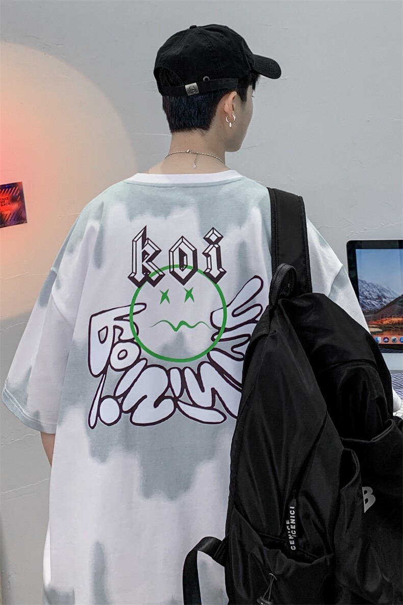 夏装港风百搭T恤短袖2023男女创意渐变印花半袖1599-P45控价68,男装T恤,电商A441-1