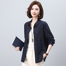 亚麻长袖衬衫女2024年春秋新款大码宽松中年妈妈薄款休闲刺绣衬衣，女装衬衫，独衣靓