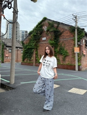 XZ-221-1/K71/P55美式排扣直筒裤蓝色格纹花朵刺秀休闲裤，男装休闲裤，星座221-1