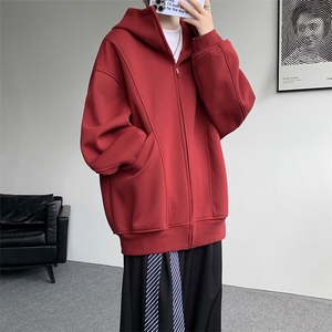 8XL-M 休闲复古潮美式重磅连帽宽松安克拉红色卫衣外套WY34P8图片