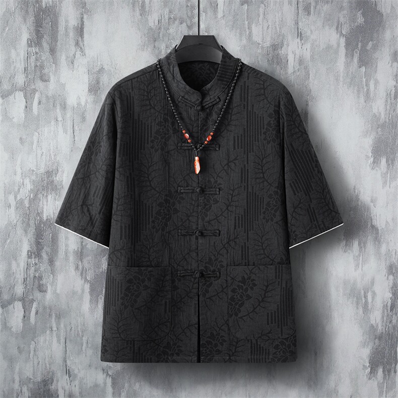 2025夏季风棉麻立领短袖衬衫风潮五分袖上衣JZW9812-P68,男装衬衫,星座1105-3