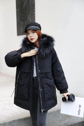 2021新款上新大毛领口袋双拉链后背标识设计90绒羽绒服，女装羽绒服，红雀纺