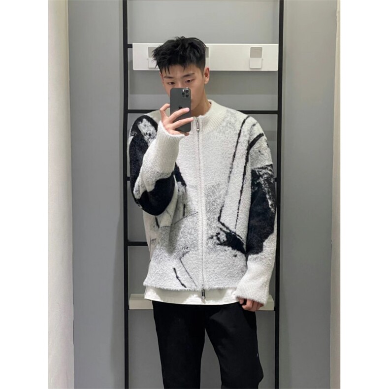 706-1-CKS241-P75秋季美式复古提花拉链针织衫男毛衣开衫外套,男装针织衫/毛衣,星座706-1