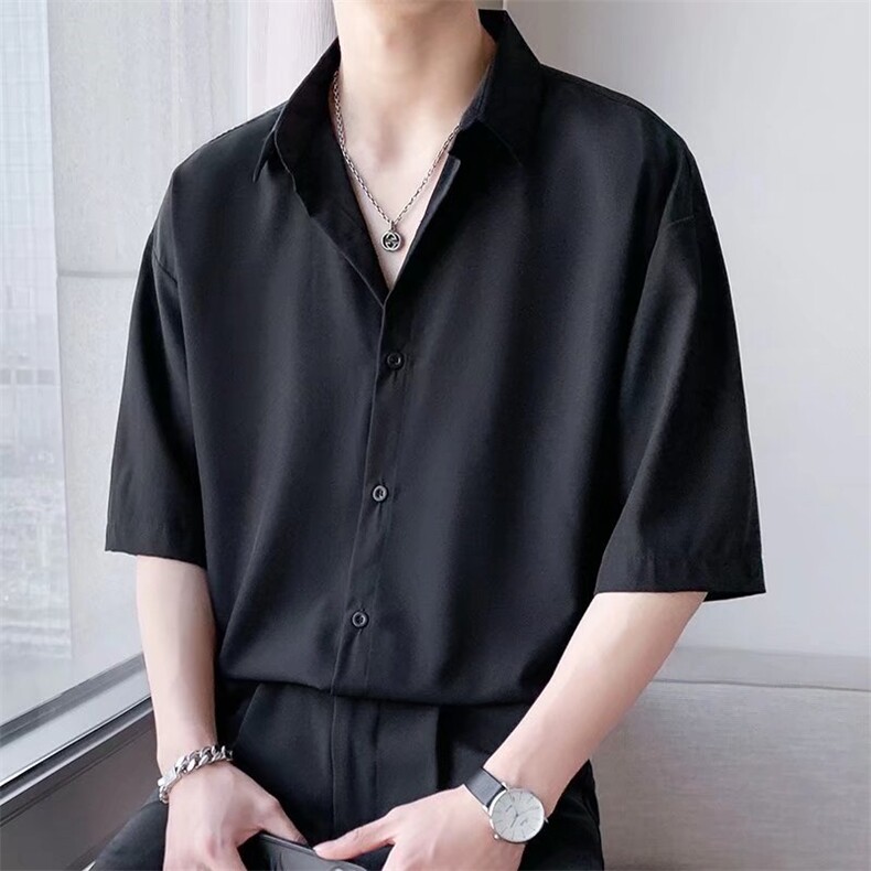 原宿风短袖男简约百搭宽松衬衫港风SC23P32，男装衬衫，星座1116-2