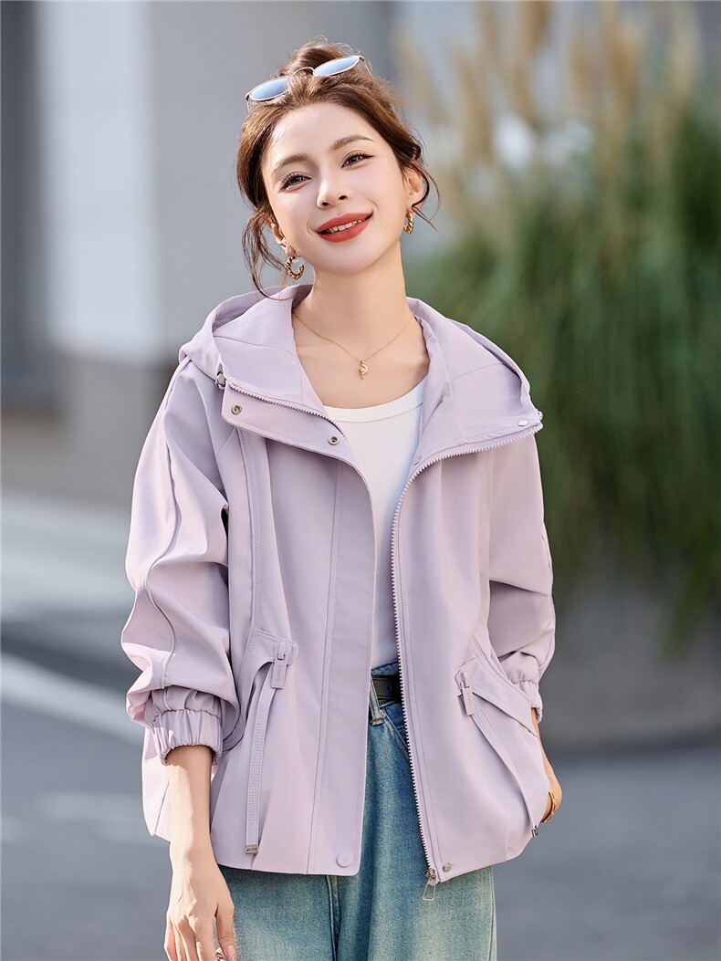 短款风衣外套女2026春季新款连帽拉链夹克小个子休闲户外上衣,女装短外套,恋慕依尚