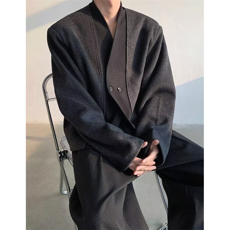 春季老钱风双扣开衫混纺毛边短款西服毛呢外套雅痞呢子XA167,男装西服,星座1116A（原606A-3）
