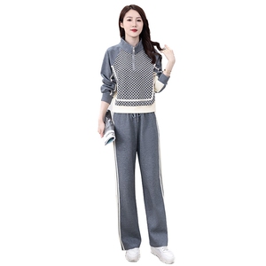 春季新款撞色两件套休闲时尚女装套装显瘦百搭宽松运动服图片