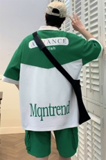 夏季港风短袖POLO衫冰丝休闲套装男情侣T恤短裤两件套潮6628-P60，男装T恤，电商A441-1