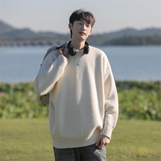 重磅秋冬男女纯色打底针织衫圆领套头半高领毛衣美式复古休闲上衣，男装T恤，电商A486