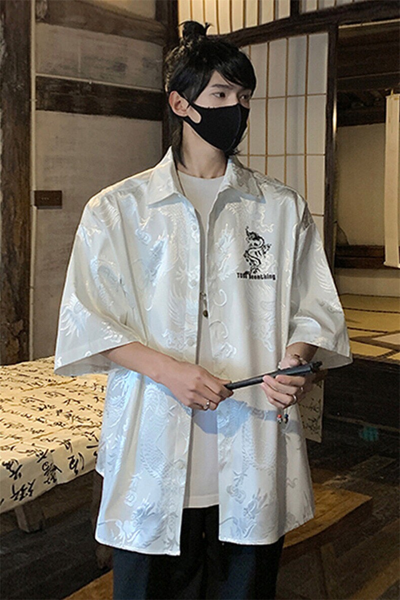 2025夏季新款港风新中式大码龙纹提花衬衫M-5XHC24223-特P35,男装衬衫,电商A022