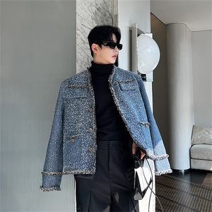 网红重磅水洗花牛仔廓阔形小香风外套男痞帅上衣男明星同款厚P165图片