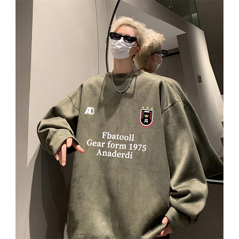 抖音得物供货提供视频秋冬重磅美式麂皮绒圆领卫衣JY346,男装卫衣,电商A486