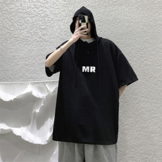 LD54253-P45连帽短袖t恤男大码胖子带帽五分袖中袖，男装T恤，电商A040