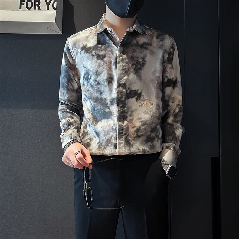 高级感印花衬衫男痞帅潮流百搭社会小伙衬衣301C-CS05-P58控78,男装衬衫,星座301C（原B323）