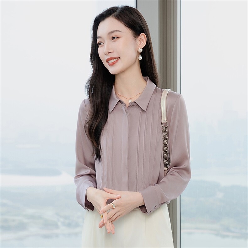 高端纯色真丝衬衫女长袖2026年春装翻领通勤职业OL真丝上衣衬衣,女装衬衫,阿舍尔精品