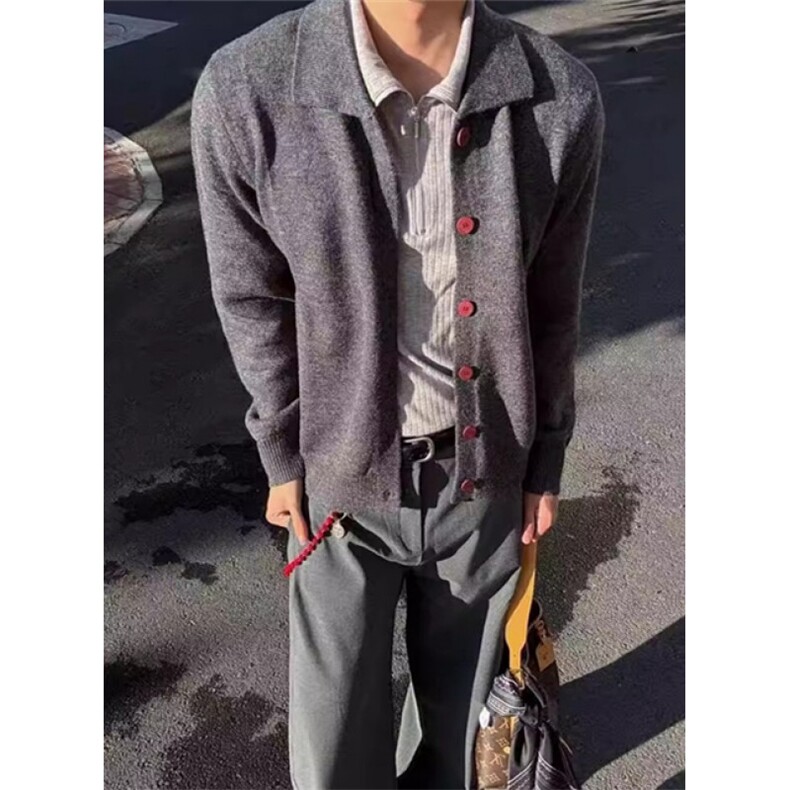 红扣花纱仿羊绒毛衣外套男秋冬老钱风翻领针织开衫M5248,男装针织衫/毛衣,星座1116A（原606A-3）