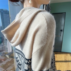 时尚新款连帽抽绳羊毛衫女宽松显瘦长袖毛衣冬季保暖针织衫，女装羊毛衫，宇灿羊绒