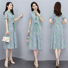 小清新碎花纯棉连衣裙女2026新款夏装收腰修身气质中长款减龄裙子，女装连衣裙，倪叶myz