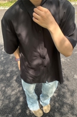 薄款冰丝短袖衬衫男简约纯色垂感休闲痞帅衬衣CS288-P20，男装T恤，星座301C-5