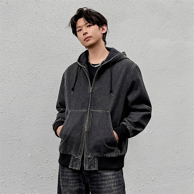 美式高街大口袋连帽牛仔夹克复古工装外套A436-W991-P115168,男装夹克,电商A436