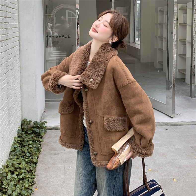 复古两面穿羊羔毛外套女2025冬季新款皮毛一体8060-P205-K295，女装羊羔毛/颗粒绒，浙宝115