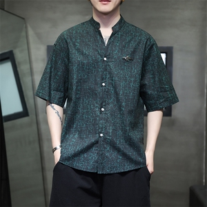 新中式提花风潮T恤短袖防香云纱龟裂纹汉服唐装T2418-P58图片