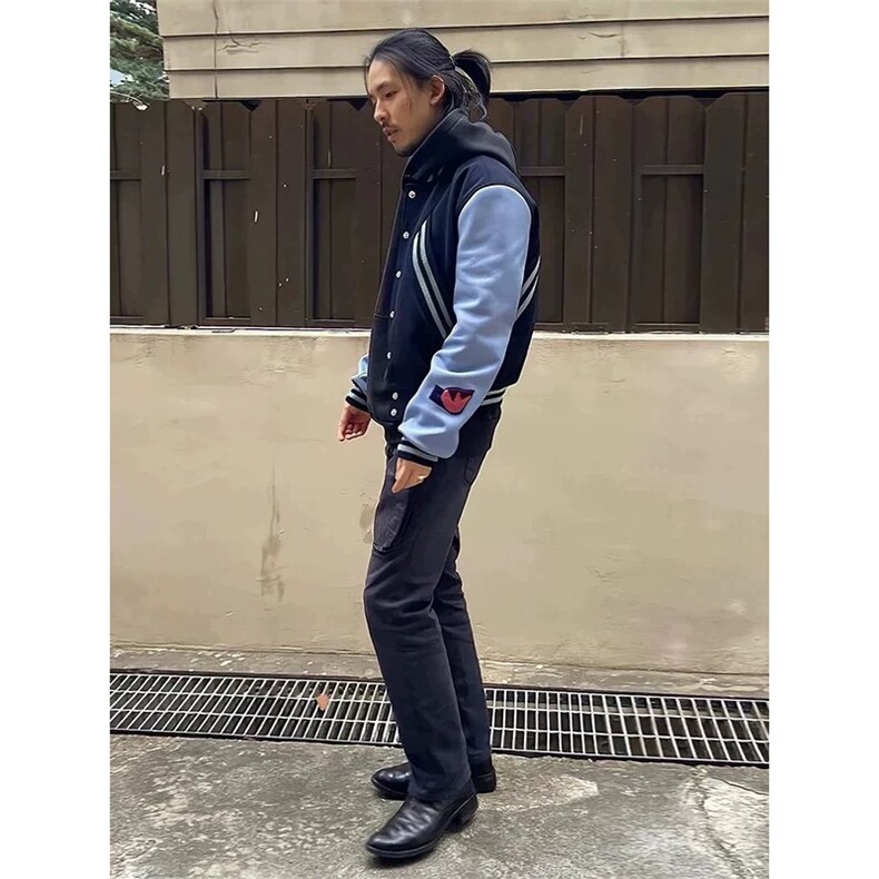 网图有货秋季kiko棒球服蓝袖外套男美式高街拼接夹克A306-P65,男装夹克,星座1505